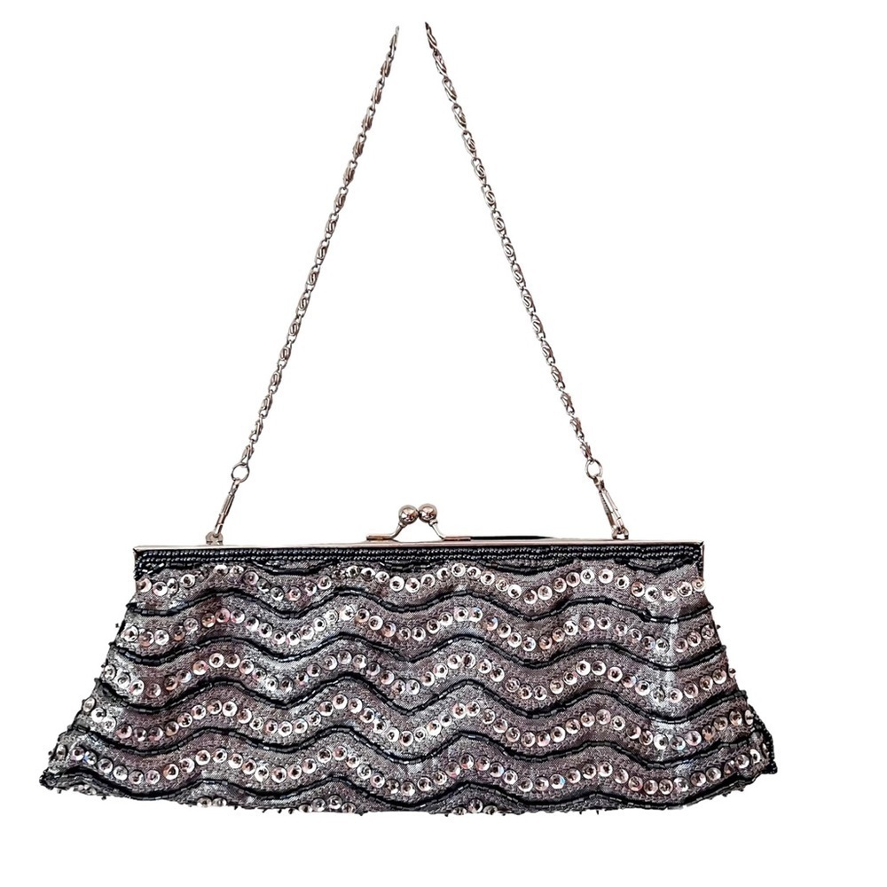 Georgiou Studio Silver Sequined Evening Clutch Handbag Vintage